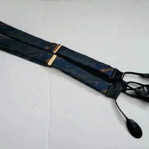 CAS Germany Suspenders Men's Silk Blue Brass Black Leather Toggles